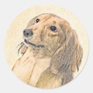 Dachshund (Långhårig) - Original Hund Art Runt Klistermärke
