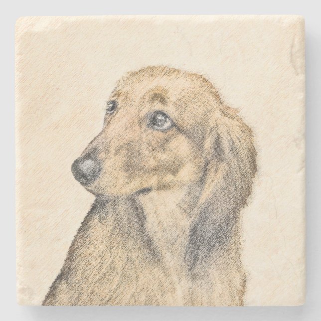 Dachshund (Långhårig) - Original Hund Art Stenunderlägg (Framsidan)