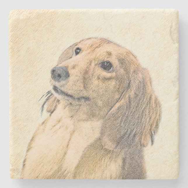 Dachshund (Långhårig) - Original Hund Art Stenunderlägg (Framsidan)
