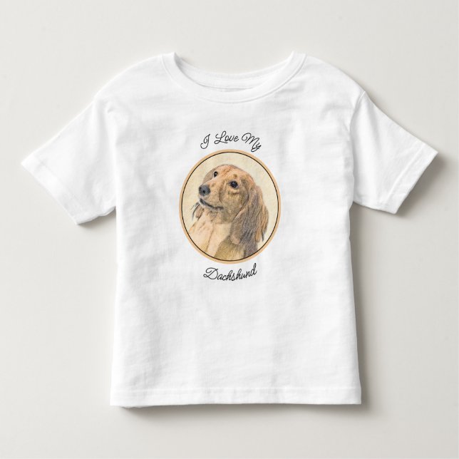 Dachshund (Långhårig) - Original Hund Art T Shirt (Framsida)