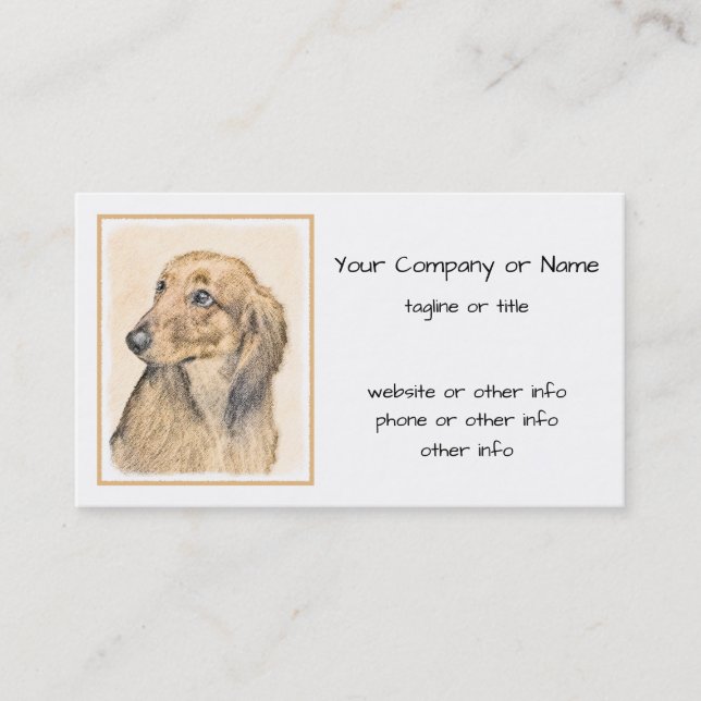 Dachshund (Långhårig) - Original Hund Art Visitkort (Framsida)