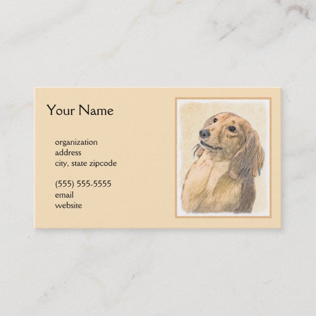 Dachshund (Långhårig) - Original Hund Art Visitkort (Framsida)