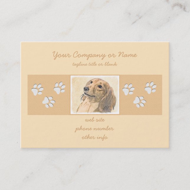 Dachshund (Långhårig) - Original Hund Art Visitkort (Framsida)