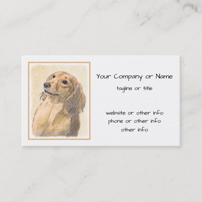 Dachshund (Långhårig) - Original Hund Art Visitkort (Framsida)