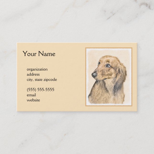 Dachshund (Långhårigare) - originalbild Visitkort (Framsida)
