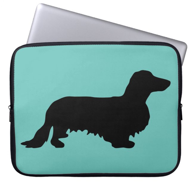 Dachshund Långt Hår - Silhuett 1 Laptop Fodral (Framsidan)
