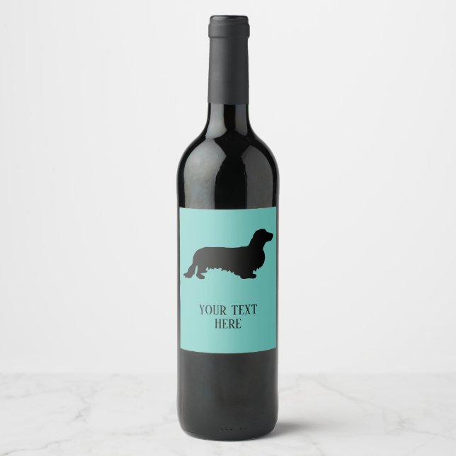Dachshund Långt hår - Silhuett 1 Vinflaska Etikett (Framsida)