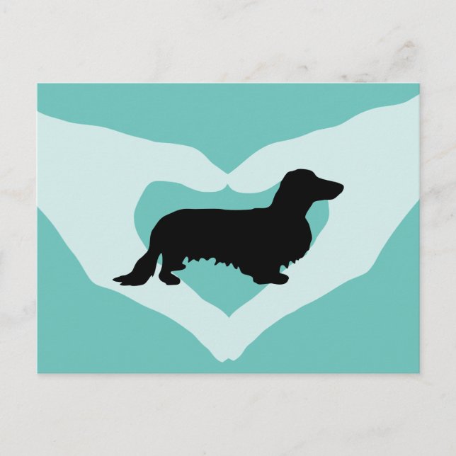 Dachshund Långt Hår - Siluett 1 Vykort (Framsida)