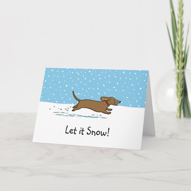 Dachshund Låt det snöa - Glad Wiener Hund Semester Helgkort (Framsida)
