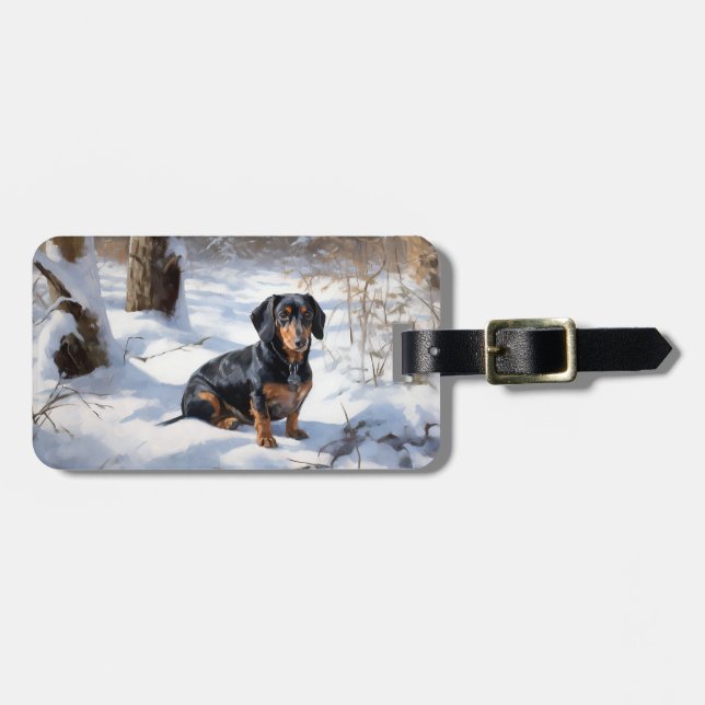 Dachshund Låt det snöa jul Bagagebricka (Horisontell Framsida)