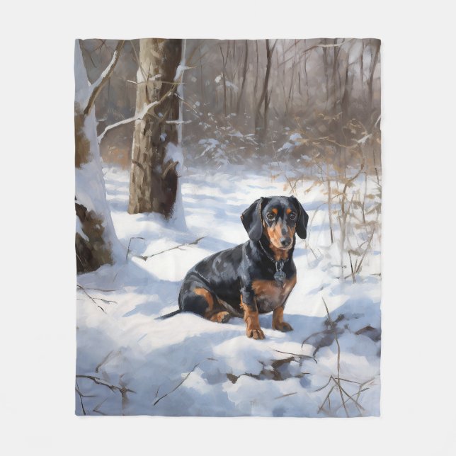 Dachshund Låt det snöa jul Fleecefilt (Framsidan)