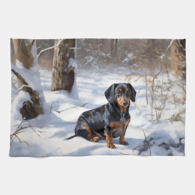 Dachshund Låt det snöa jul Kökshandduk (Horisontell)