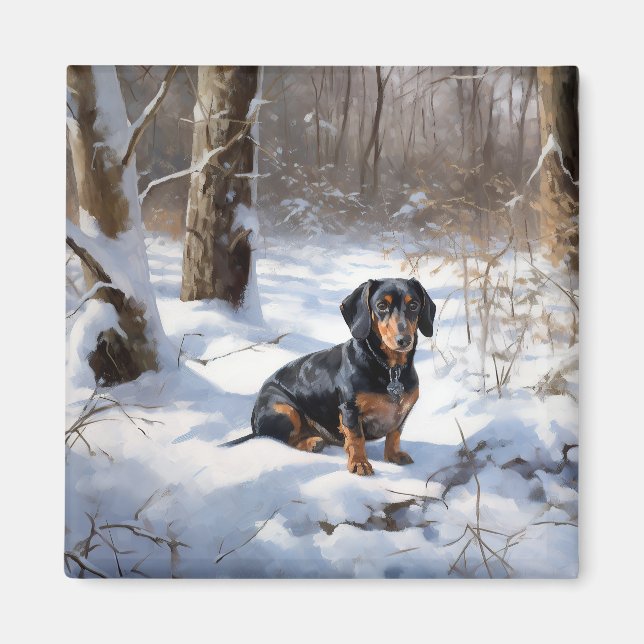 Dachshund Låt det snöa jul Magnet (Framsidan)