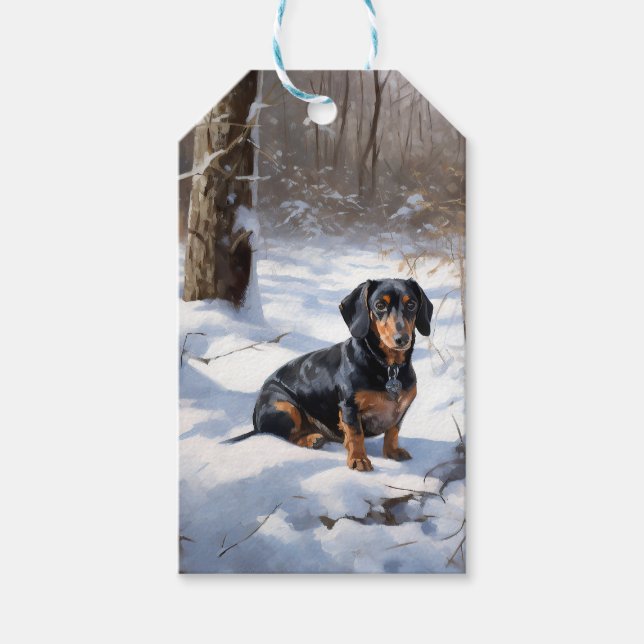 Dachshund Låt det snöa jul Presentetikett (Framsidan)