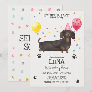 Dachshund låter Rosa på Hund på födelsedagsinbjud Inbjudningar