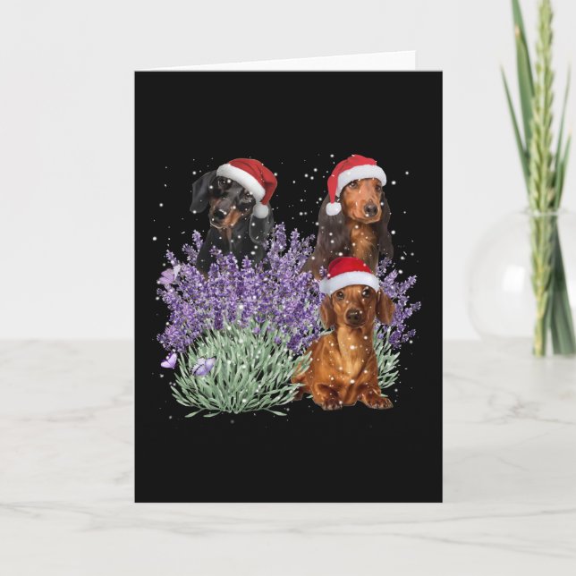 Dachshund Lavendel Blomma Julpresent För Henne Kort (Framsida)