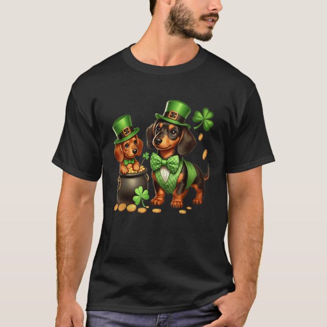 Dachshund Leprechaun St Patricks Day Shamrock Kids T Shirt (Framsida)