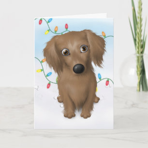 Dachshund (Long Hair) jul Helgkort