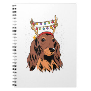 Dachshund Long Hair Reindeer Julgran Ljus Anteckningsbok