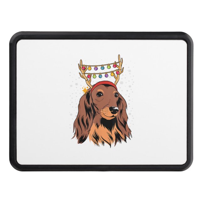 Dachshund Long Hair Reindeer Julgran Ljus Dragkroksskydd (Framsidan)