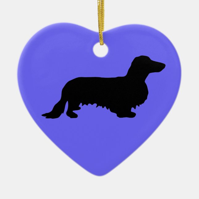 Dachshund Long Hair - Silhouette 1 Julgransprydnad Keramik (Framsidan)