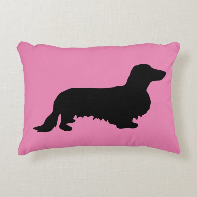 Dachshund Long Hair - Silhouette 1 Prydnadskudde (Framsidan)