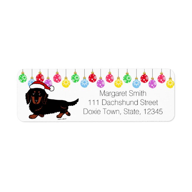 Dachshund Long Hved Black och Tan Santa Santa Returadress Etikett (Framsidan)