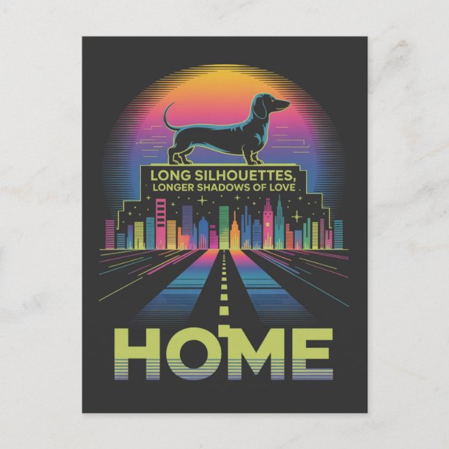 Dachshund Long Silhouettes, Longer Shadows Of Love Helg Vykort (Framsida)