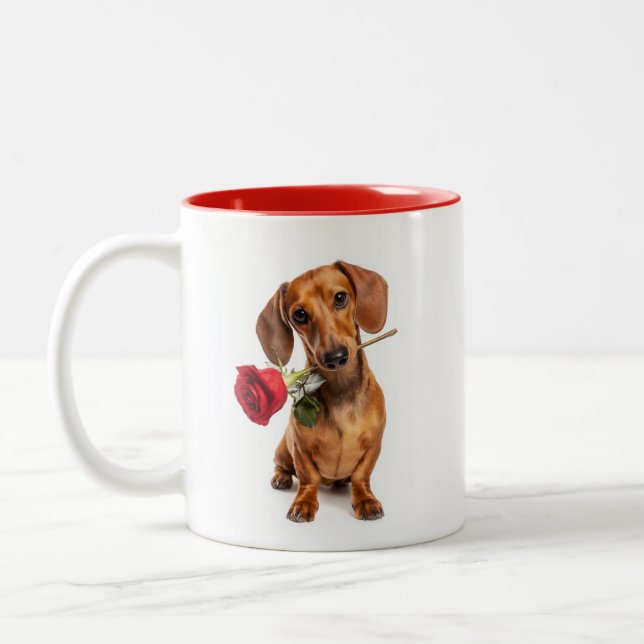 Dachshund Love Två-Tonad Mugg (Vänster)