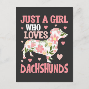 Dachshund Loving Girl Flower Hund Puppy Hearts Vykort