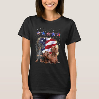 Dachshund Lycklig Amerikanska Independence day den T Shirt