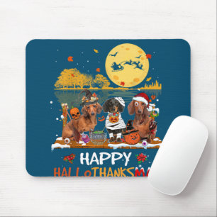 Dachshund Lycklig Hallothanksmas Halloween Thanksg Musmatta