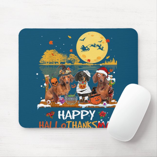 Dachshund Lycklig Hallothanksmas Halloween Thanksg Musmatta (Med mus)