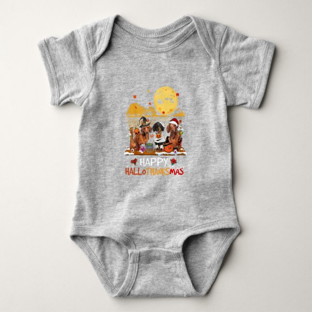 Dachshund Lycklig Hallothanksmas Halloween Thanksg T Shirt (Framsida)