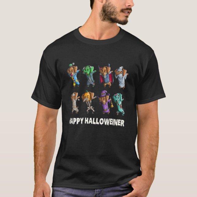 Dachshund Lycklig Halloweiner Funny Halloween Hund T Shirt (Framsida)