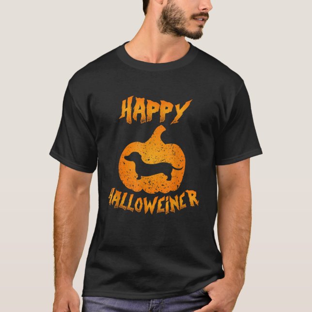 Dachshund Lycklig Halloweiner Funny Halloween Pump T Shirt (Framsida)