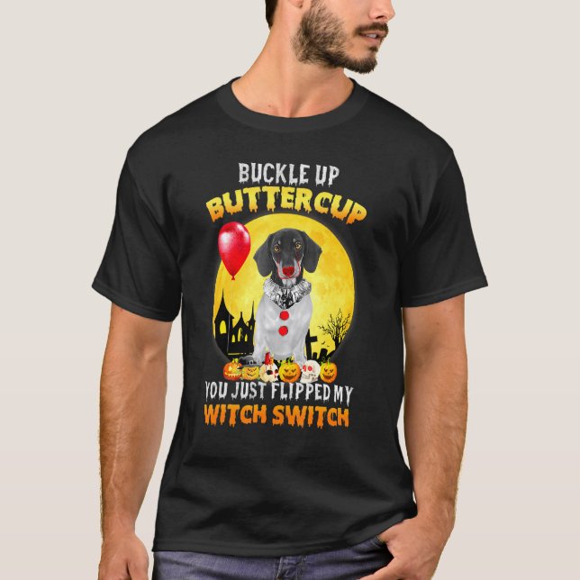 Dachshund Lycklig Halloweiner Halloween Hundar T Shirt (Framsida)