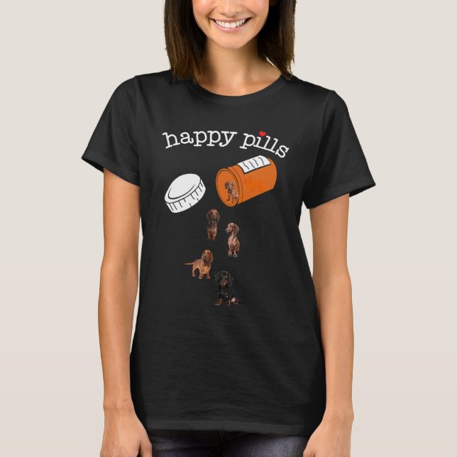 Dachshund Lycklig Pills T Shirt (Framsida)