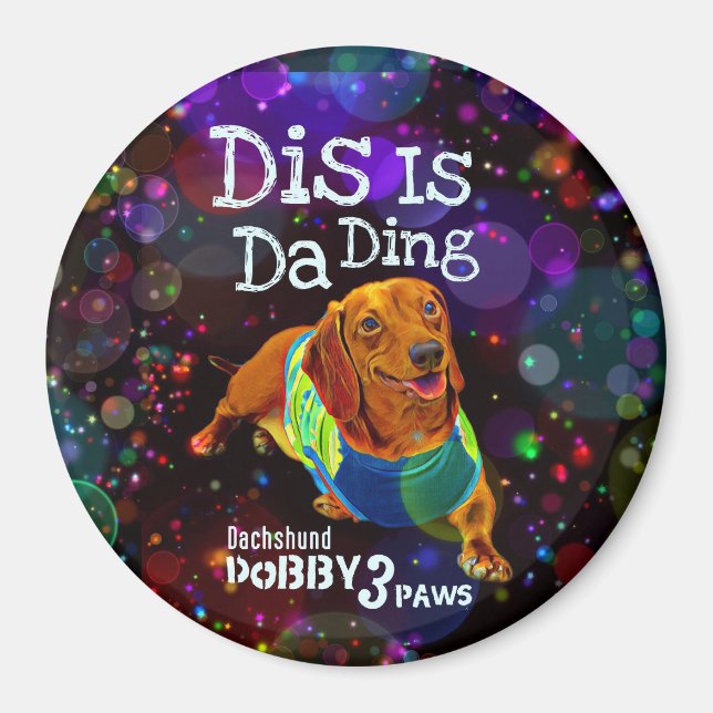 Dachshund Magnet Dobby 3Tassar (Framsidan)