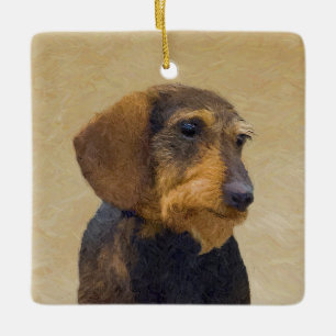 Dachshund-målning Original Hund Art Julgransprydnad Keramik