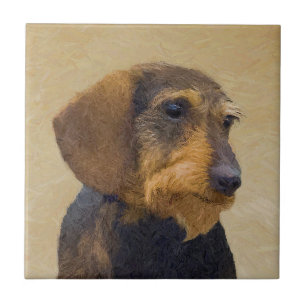 Dachshund-målning Original Hund Art Kakelplatta