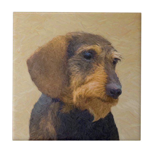 Dachshund-målning Original Hund Art Kakelplatta (Framsidan)