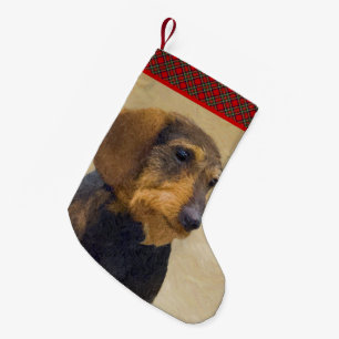 Dachshund-målning Original Hund Art Liten Julstrumpa