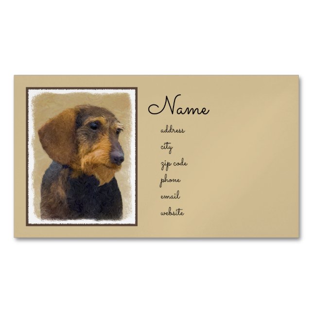 Dachshund-målning Original Hund Art Magnetiska Visitkort (Framsida)