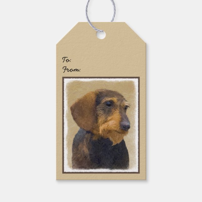 Dachshund-målning Original Hund Art Presentetikett (Framsidan)