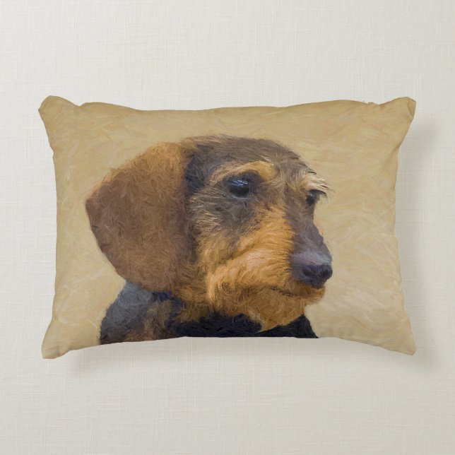Dachshund-målning Original Hund Art Prydnadskudde (Framsidan)