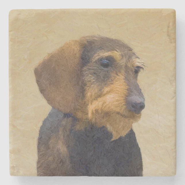 Dachshund-målning Original Hund Art Stenunderlägg (Framsidan)