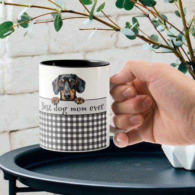 Dachshund Mamma Anpassningsbar Text Två-Tonad Mugg (Skapare uppladdad)