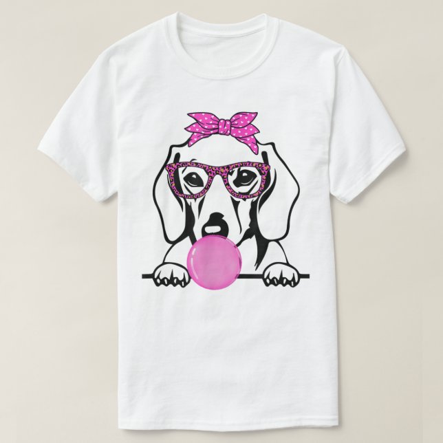 Dachshund Mamma med bubbelgum bandana-glas T-Sh T Shirt (Design framsida)