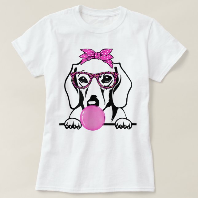 Dachshund Mamma med bubbelgum bandana-glas T-Sh T Shirt (Design framsida)